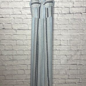 Boho Blue vertical stripe split leg jumpsuit corset top suit M